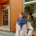 Thick blue wool cashmere scarf for women and men featuring soft fringe in outdoor setting - Thickened Tassel Style (350g) / 200*70cm / Denim Blue