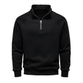 Nahaufnahme des schwarzen Herren-Sweatshirts mit halbem Reißverschluss und Streifenmuster - S / Schwarz