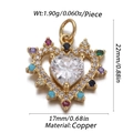 Macro shot of copper heart pendant with colorful zircon stones and dimension markings - Cx151-07 / 18K Gold