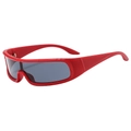 Wrap-around sports sunglasses with vibrant red frames and dark grey lenses for cycling - Matte Red Frame Gray Lens