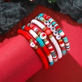 Christmas stacking bracelets set with red clay beads, Santa charms and Merry lettering - SY0322-1 (6 Pcs Set)