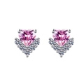 Sparkling S925 silver stud earrings featuring pink heart-shaped stones and V-shaped accents - Pink Heart (LED-21)