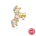 Golden S925 sterling silver cartilage stud with marquise opal and zircon heart detail - Single Gold #5 (Curved Opal Zirconia)