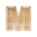 Letter M shaped wooden piggy bank with clear acrylic cover and natural grain texture - Letter M