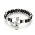 Herren Armband aus schwarzem Ledergeflecht mit mattem silbernem Karabinerverschluss - Silber (KB145942-KLHQ)