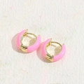 Chic pink enamel hoop earrings with a gold-plated finish for women's fashion - Pink