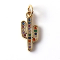 Close-up of gold-plated cactus pendant with colorful inlaid cubic zirconia stones - Colorful Cactus