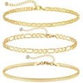 Three-piece gold plated steel bracelet set with water wave, figaro, and snake chains - Gold Figaro/Cuban/Snake Link Bracelet Set