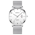 Silver business watch for men featuring a white dial and mesh steel band - White Dial Silver Case Silver Mesh Strap