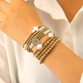 Set di bracciali con perline fatti a mano con ciondoli a croce e sfere dorate - Set Croce Perla Artificiale Oro (H-80)