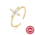 S925 sterling silver gold plated open ring with marquise cut zircon flower design - Adjustable Open / Gold/Four-Petal Flower Style