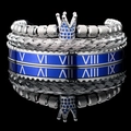 Set of four silver and blue crown bracelets with Roman numerals and woven textures - Steel Color Crown Blue Zircon with Aluminum