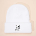 Berretto in maglia bianca per bambini con ricamo orso nero alla moda per l'inverno - Bianco