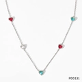 Silver O-chain necklace with colorful heart-shaped zircon stones in red, white and blue - Silver Necklace + Colorful Zirconia(PDD131)