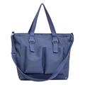 Waterproof blue nylon canvas messenger bag with large capacity and front pockets - Blue