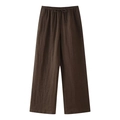 Donkerbruine linnen damesbroek met wijde pijpen, trekkoord in elastische taille en relaxte pasvorm - XS / Bottoms / koffiekleur