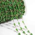 DIY 14K gold plated chain with green crystal beads and metal balls for jewelry making - Green KC Gold (Long Beads)