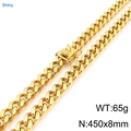 Cadena cubana dorada de 8mm, 450mm de largo, 65g de peso con cierre de dragón brillante - Dorado 8mm (45cm)