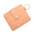 Peach coral quilted patent leather card holder wallet with gold keychain ring - D2 Quilted Peach