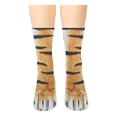 Tiger fur print mid-calf socks with detailed paw prints on clean white background - Tiger