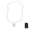 Silver OT clasp chain necklace featuring a zircon paved heart pendant on a white background - Full Pavé Heart Style (B)