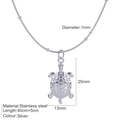 Silver stainless steel turtle pendant necklace with 40+5cm chain on white background - Steel-Turtle Necklace (S7)