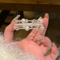 Close-up of elegant multi-layer bracelet with faux pearls and sparkling rhinestones - 1# Bracelet - Silver - White