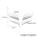Silver titanium steel wing earrings with cream oil drip finish in minimalist design - White Steel Style (F1568)