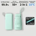 Flat mint green 5-fold mini umbrella with matching capsule case and UV protection - 2-in-1 Reinforced Ribs with Case / Light Green