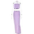 Set due pezzi viola con top allacciato al collo e gonna lunga con arricciatura - L / Viola