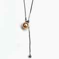 Adjustable long necklace with a large champagne pearl pendant on a silver snake chain - Champagne Gold
