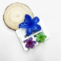 Three-piece set of plumeria hair clips in royal blue, purple, and green colors - Mixed Color Set #8 (includes Cards)