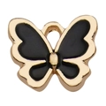 Golden butterfly charm with black enamel inlay for DIY necklace and jewelry making - Butterfly 13x10.5mm