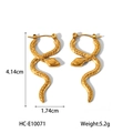 Detailed dimensions of gold snake-shaped stainless steel earrings measuring 4.14cm by 1.74cm - Gold Textured Snake Metal Style (HC-E10071)