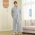 Men's sky blue thick coral fleece bathrobe with waist belt and large pockets - Sky Blue (Men)