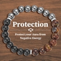 Protection bracelet with black agate, tiger eye stones and silver metal spacers - Protection