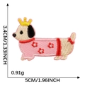 Cartoon dachshund embroidery patch with pink shirt and crown shown with dimensions - Dachshund with Crown and Pink Shirt