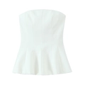 Elegant white strapless peplum top with cinched waist and pleated flared hem - XS / White