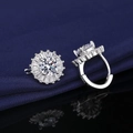 Elegant S925 silver halo stud earrings with round moissanite and pave zircon accents - Sunflower Earrings Led-129