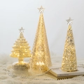 Three-piece glowing glass Christmas tree set with warm LED lights and gold finish - Set C 3 Pieces