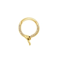 Snake shaped gold piercing ring with white and black crystals on a white background - Snake / Gold