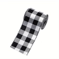 Classic black and white plaid ribbon roll with high-quality stitched edges for gift wrapping - Black and White Checked Ribbon (R-C107)