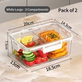 Three-compartment white plastic food container with locking lid, 20x14.3x7.5cm size - 2 Pcs/Set / Divided - White Large