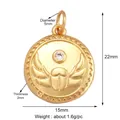 Golden round scarab pendant with zircon inlay and detailed 22mm diameter measurements - M779316-Gold Scarab Coin