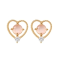 Pendientes de corazón rosa bañados en oro 18k con textura de cuentas y detalle de circón - Corazón de Piedra Redonda Rosa(EH00726)