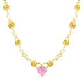 Collana a catena con rose in stile francese con cristallo rosa a forma di cuore - Stile Rosa Cuore Rosa (A-488)
