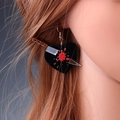 Gothic style earrings featuring a black heart pierced by a knife with red blood spatters - Heart with Knife