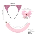 Ensemble oreilles de chat roses avec collier à cloche et queue pour cosplay - Oreilles de chat roses pailletées + Choker dentelle rose + Queue 40cm (Set de 3) / Rose