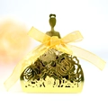 Elegante scatola per caramelle dorata a forma di vestito con nastro giallo per matrimoni - Oro Riflettente