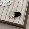 Elegante molletta per capelli in velluto nero con camelia bianca e perle - Piccola Molletta per Capelli Camelia Floccata / Bianco